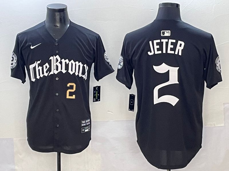 Men 2025 New York Yankees 2 Jeter Black Five generations Joint Name Nike MLB Jersey style 2